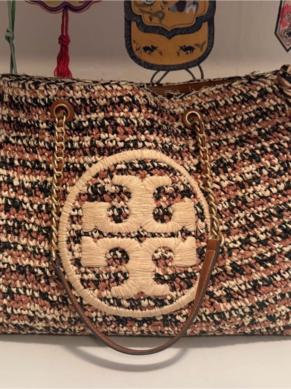 Tory Burch Ella Raffia Chain Tote